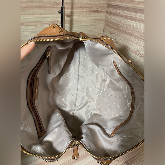 Michael Kors Uptown Satchel Tote Bag Brown Studded like new - Picture 13 of 15